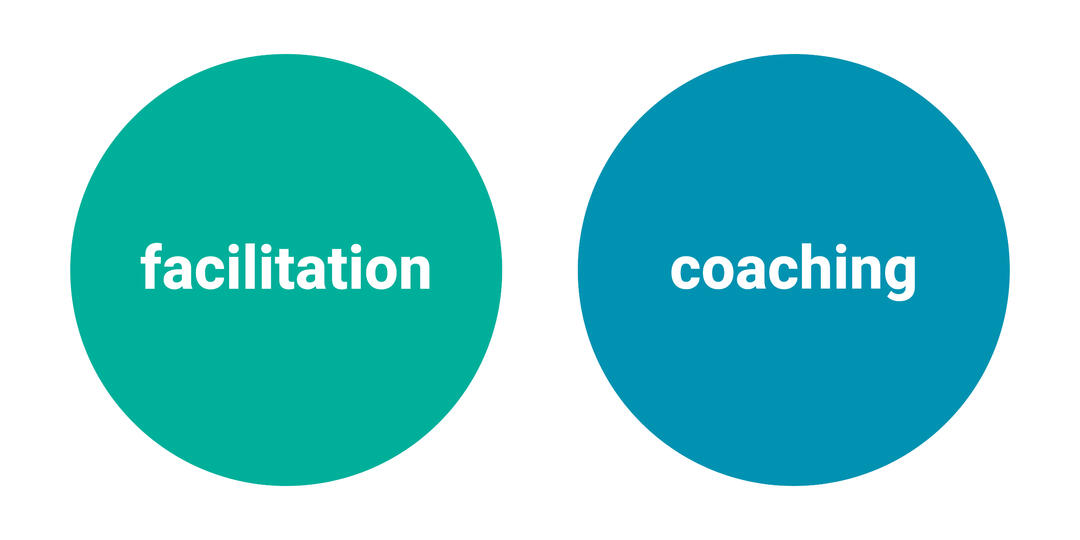 mint dot with the word facilitation; aqua dot with the word coaching